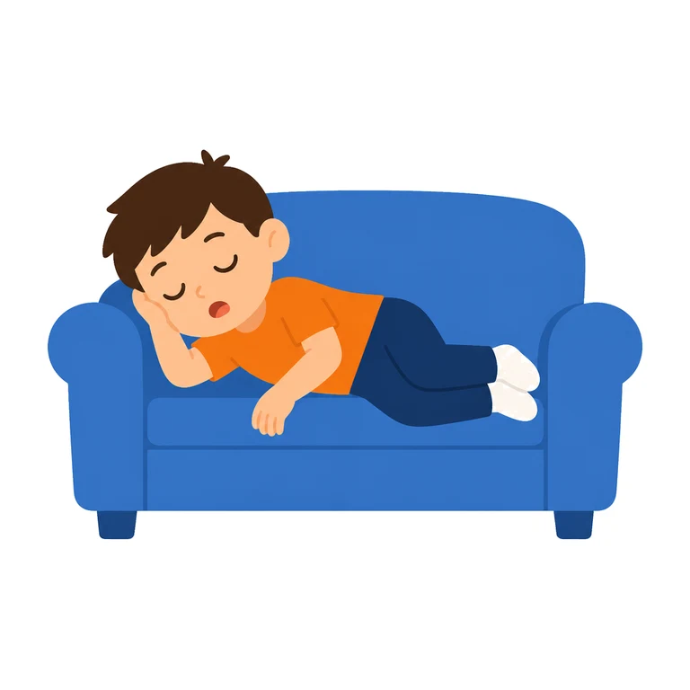 Sleepy kid on couch